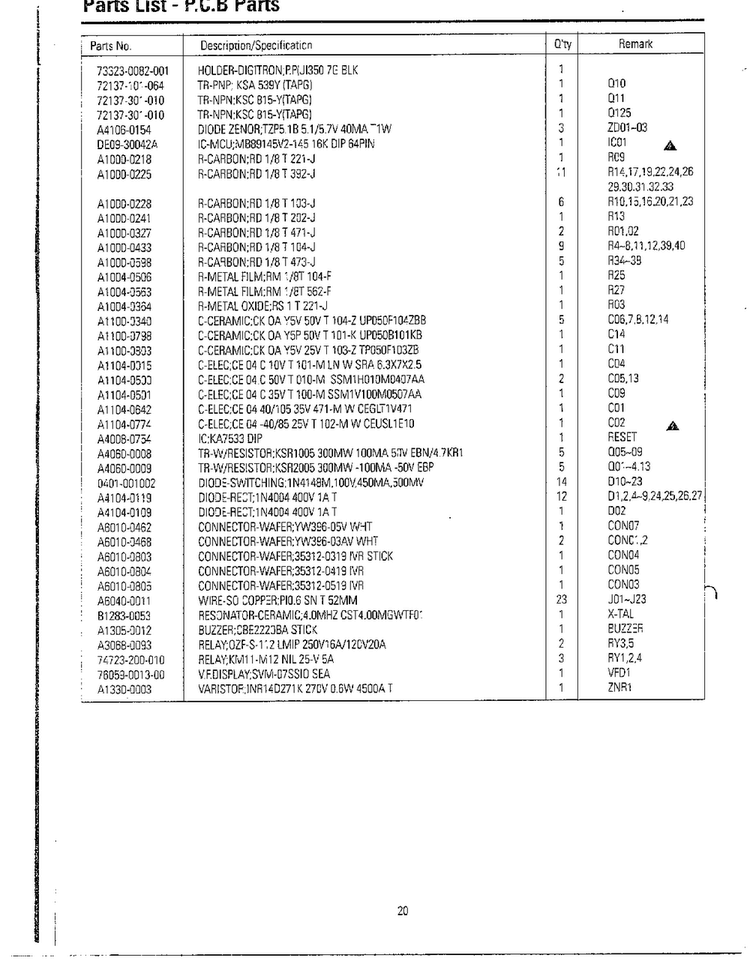 Standard Parts Page 2 Diagram and Parts List for MC6566W XAA Samsung Microwave