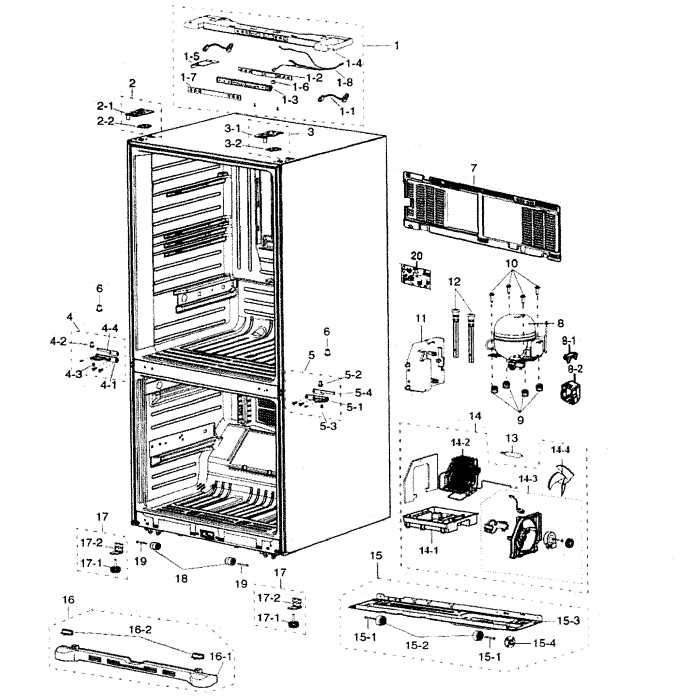 Cabinet Diagram and Parts List for RF217ABRS XAA-00 Samsung Refrigerator