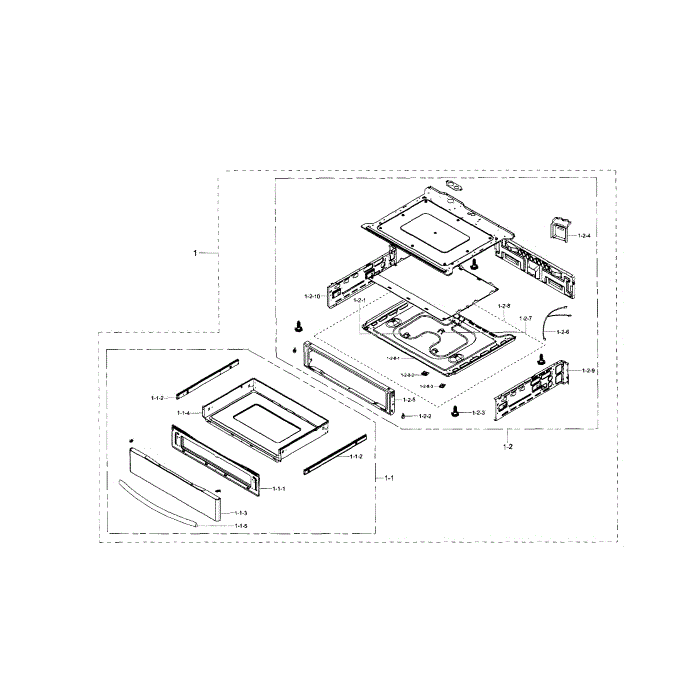 Drawer Assembly Diagram and Parts List for NE58H9950WS AA-01 Samsung Range