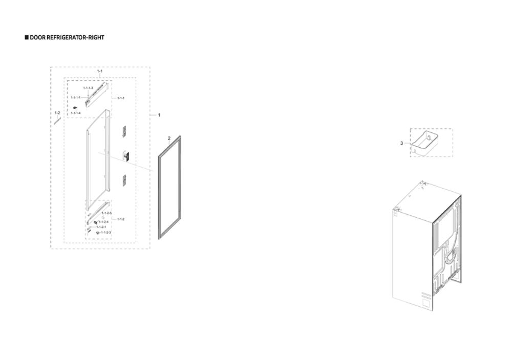 Right Refrigerator Door Parts Diagram and Parts List for RF23R6201SR AA-54 Samsung Refrigerator