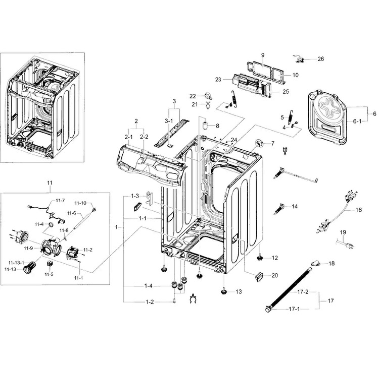 Frame Section Diagram and Parts List for WF45H6100AP A2-0001 Samsung Washer