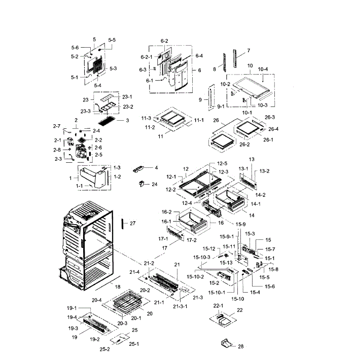 Fridge Diagram and Parts List for RF28JBEDBSG AA-00 Samsung Refrigerator
