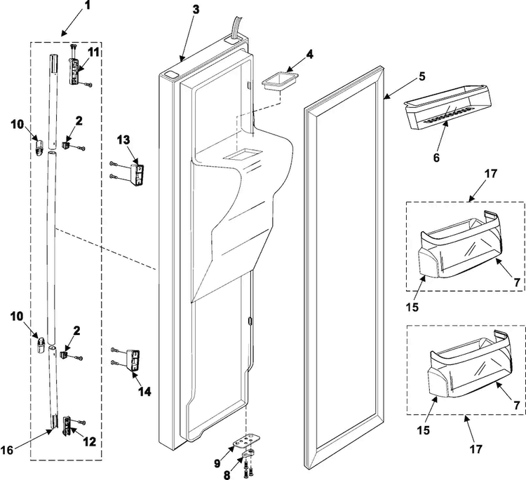 Freezer Door Diagram and Parts List for RS255BASB XAA Samsung Refrigerator