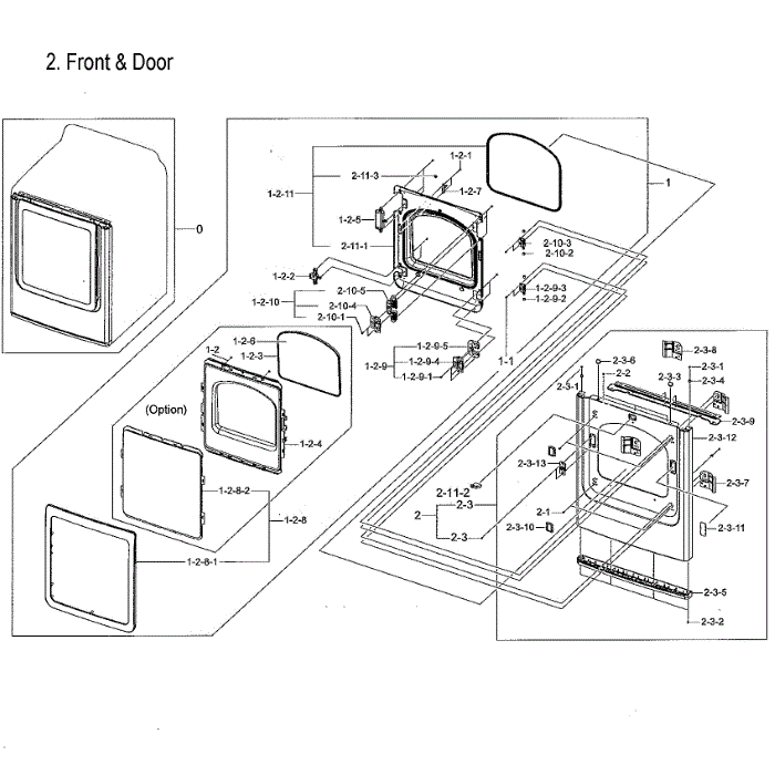 Frame Front And Door Diagram and Parts List for DVG50M7450P A3-00 Samsung Dryer