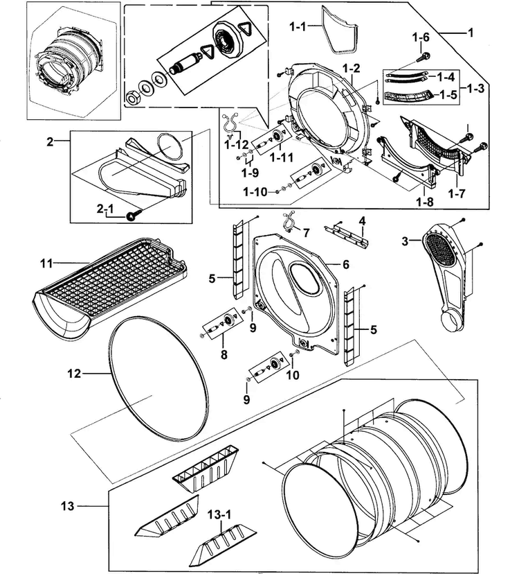 Drum Assy Diagram and Parts List for DV317AGS XAA-0000 Samsung Dryer