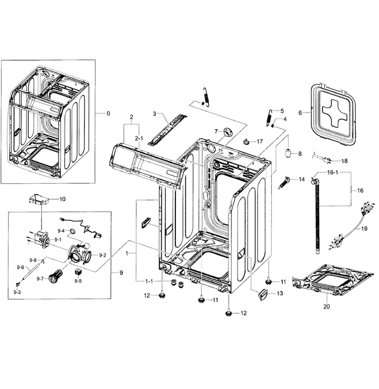 Cabinet Assy Diagram and Parts List for WF365BTBGWR A2-0001 Samsung Washer