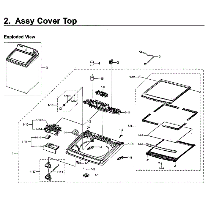 Cover-Top Diagram and Parts List for WA48H7400AW AA-11 Samsung Washer