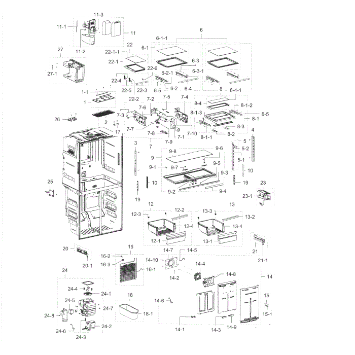 Fridge Diagram and Parts List for RF23J9011SG AA-04 Samsung Refrigerator