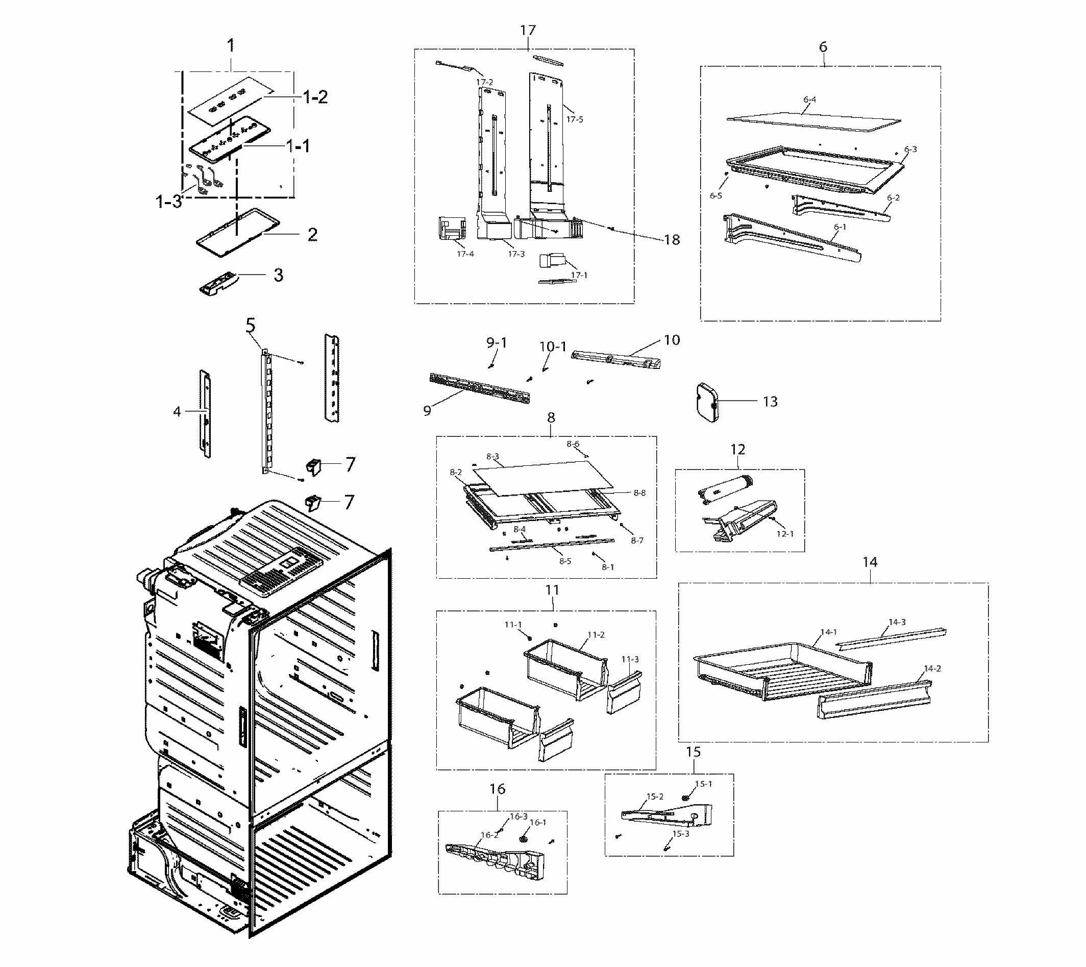 Fridge Assy Diagram and Parts List for RF221NCTASP AA-0000 Samsung Refrigerator