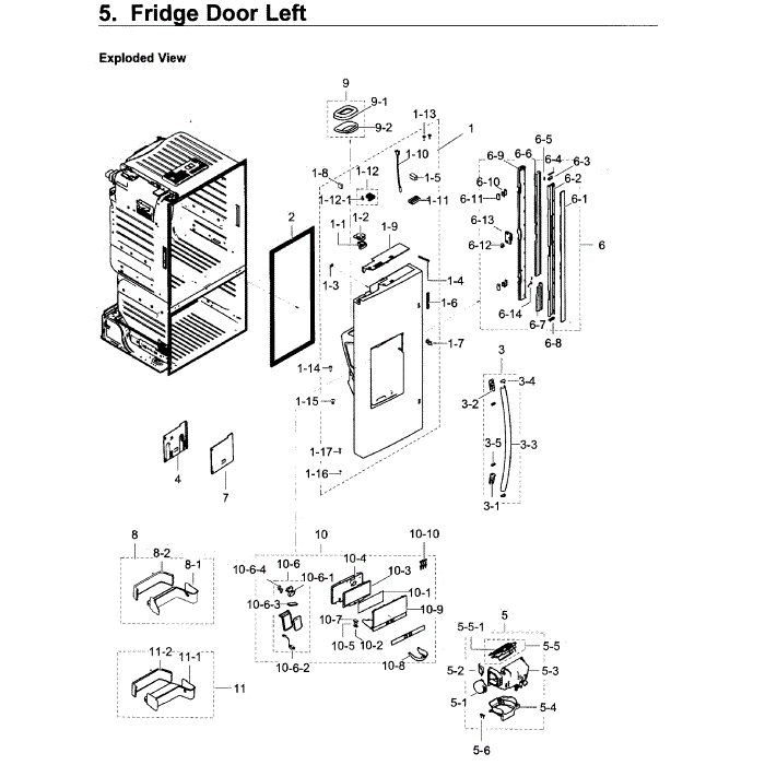 Fridge Door L Diagram and Parts List for RF28HDEDPWW AA-01 Samsung Refrigerator
