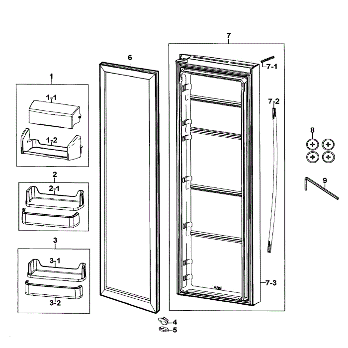 Right Door Diagram and Parts List for RS267TDBP XAA-00 Samsung Refrigerator