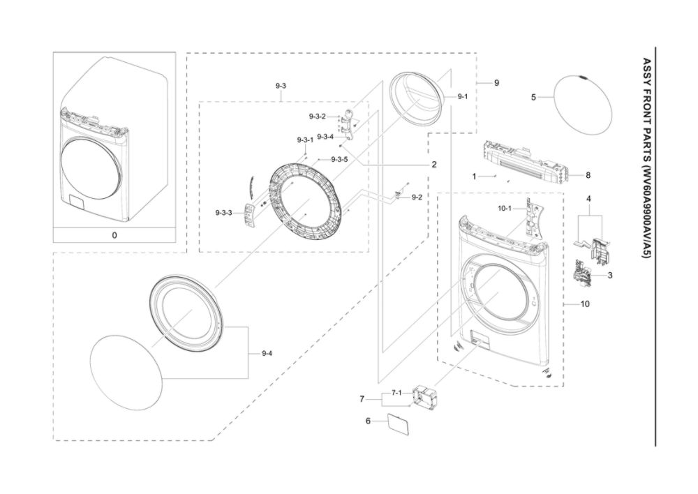 Front Assembly Diagram and Parts List for WV60A9900AV A5-00 Samsung Washer