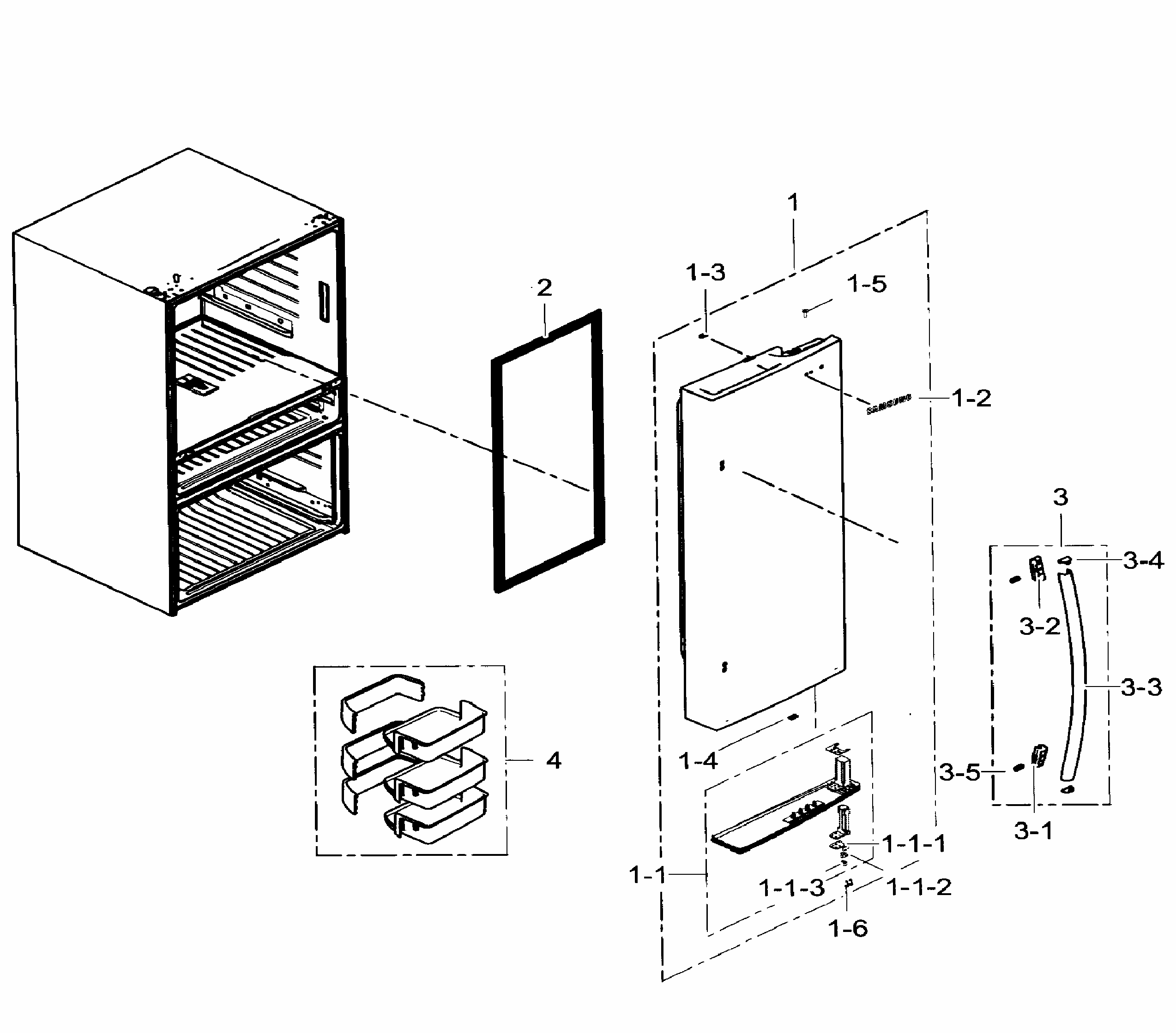 Right Door Diagram and Parts List for RF31FMEDBWW AA-0004 Samsung Refrigerator