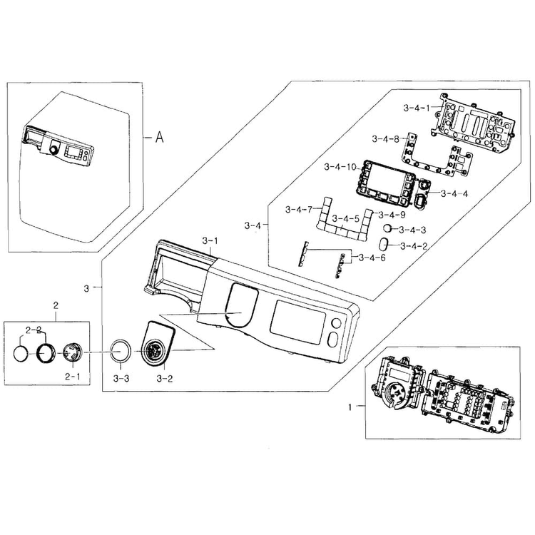 Control Panel Diagram and Parts List for WF419AAW XAA-0004 Samsung Washer