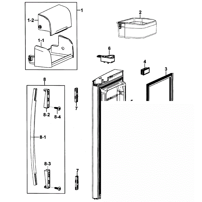 Right Door Diagram and Parts List for RF267AASH XAA-00 Samsung Refrigerator