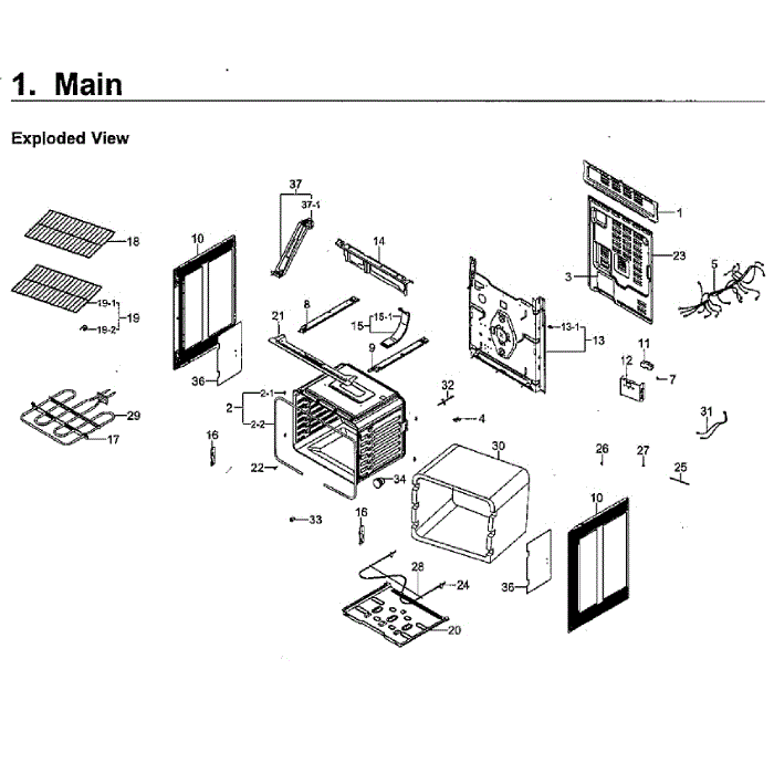 Main Assembly Diagram and Parts List for NE59M4310SW AA-00 Samsung Range