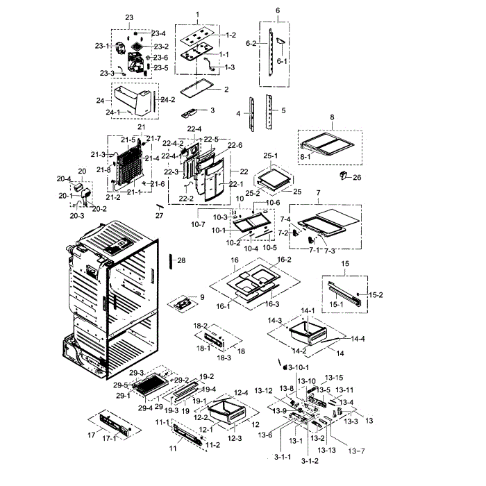 Fridge Diagram and Parts List for RF23HCEDBWW AA-07 Samsung Refrigerator