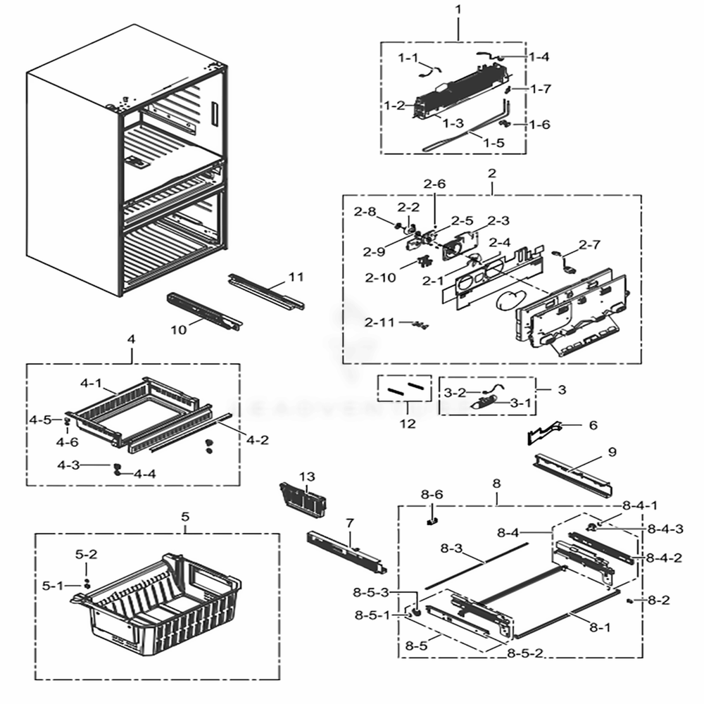 Freezer Diagram and Parts List for RF22KREDBSG (AA)(0007) Samsung Refrigerator