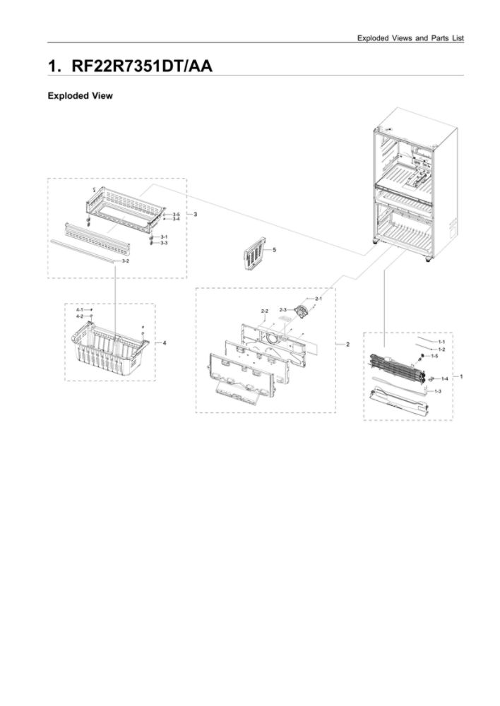 Main Unit Diagram and Parts List for RF22R7351DT AA-00 Samsung Refrigerator