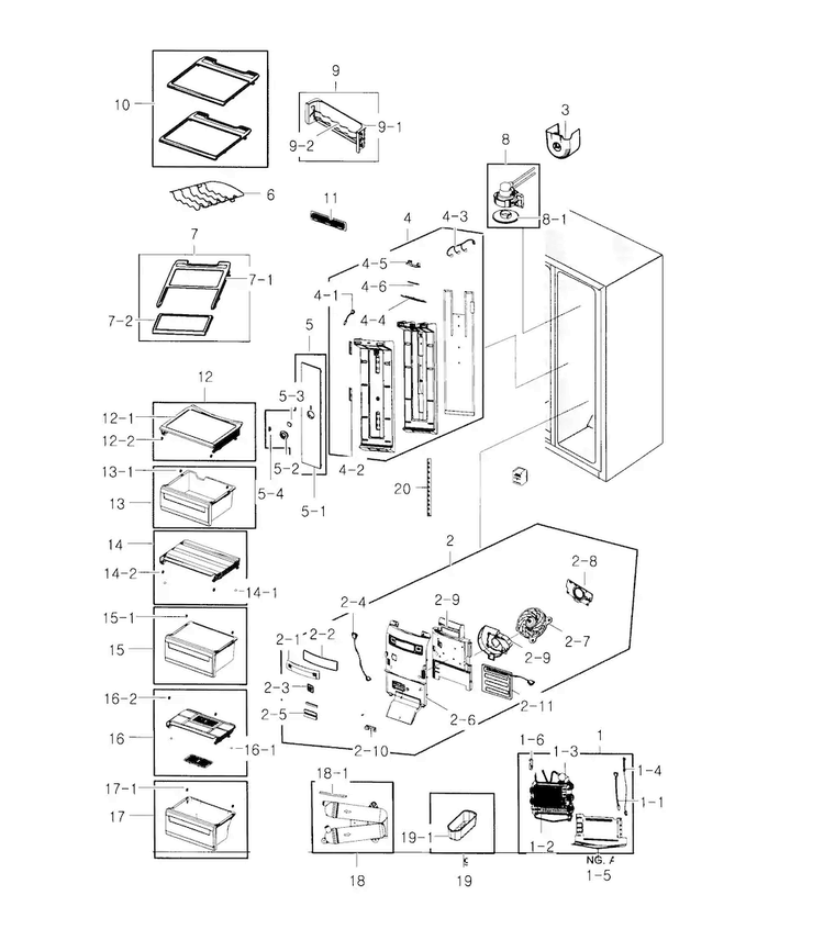 Refrigerator Diagram and Parts List for RS22HDHPNSR AA-0000 Samsung Refrigerator