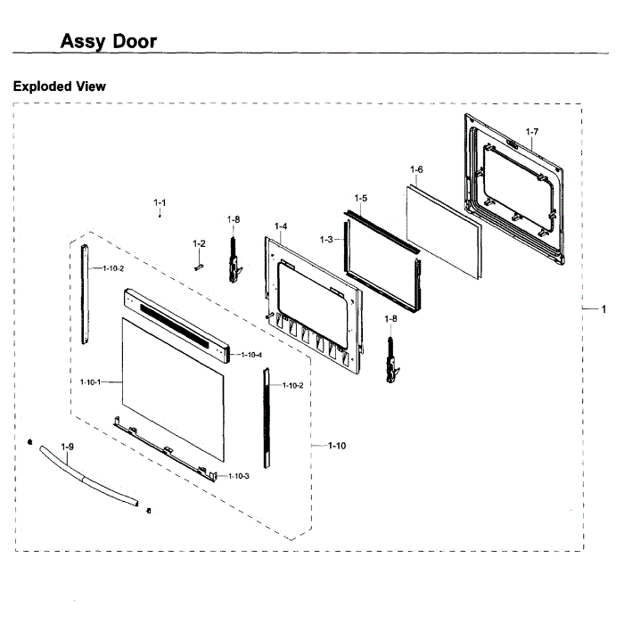 Door Diagram and Parts List for NE59K3310SS AA-00 Samsung Range