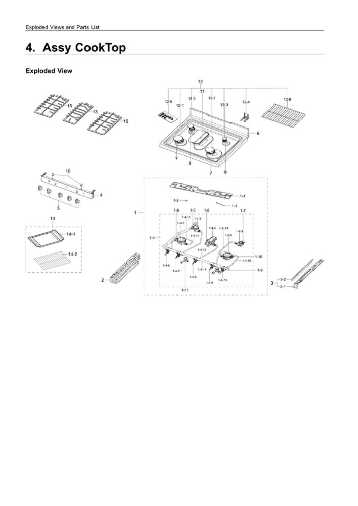 Cooktop Assembly Diagram and Parts List for NX58R5601SG AA-00 Samsung Range