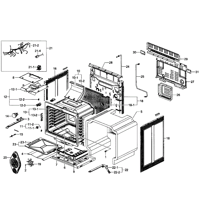 Cavity Assembly Diagram and Parts List for NX583G0VBSR AA-01 Samsung Range