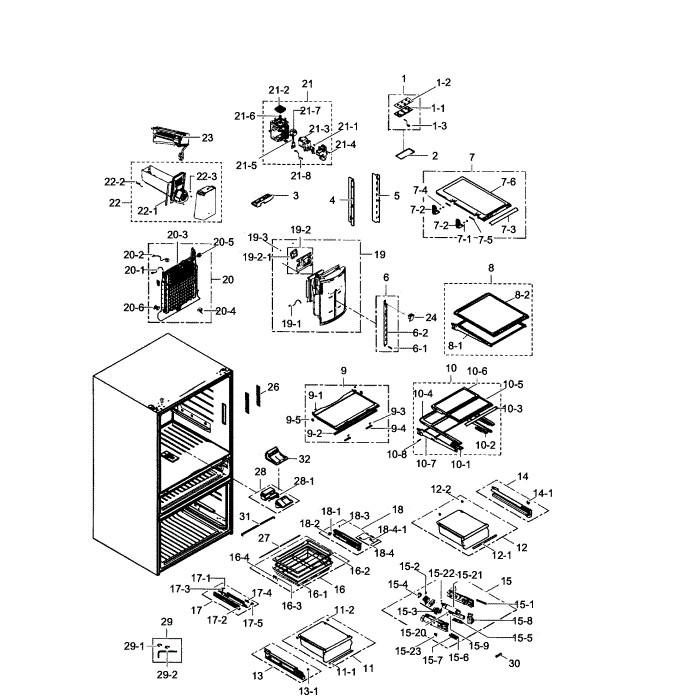 Refrigerator Diagram and Parts List for RF31FMEDBBC AA-00 Samsung Refrigerator