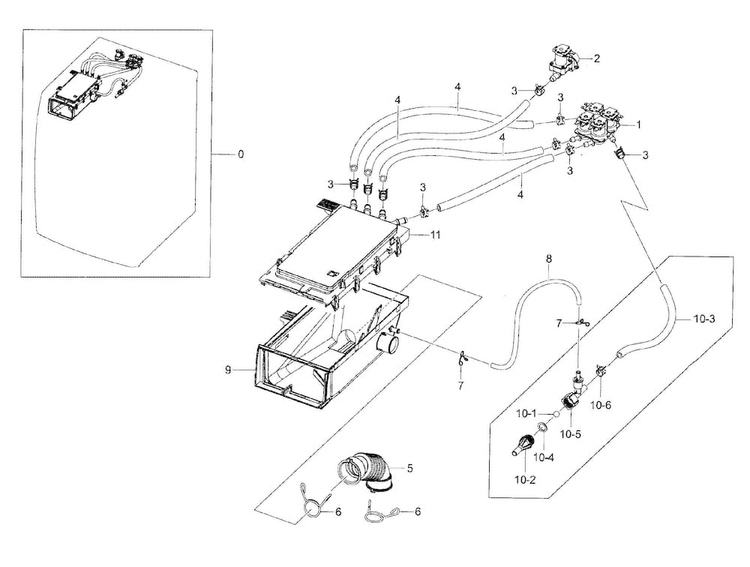 Housing Drawer Diagram and Parts List for WF42H5200AW A2-0000 Samsung Washer