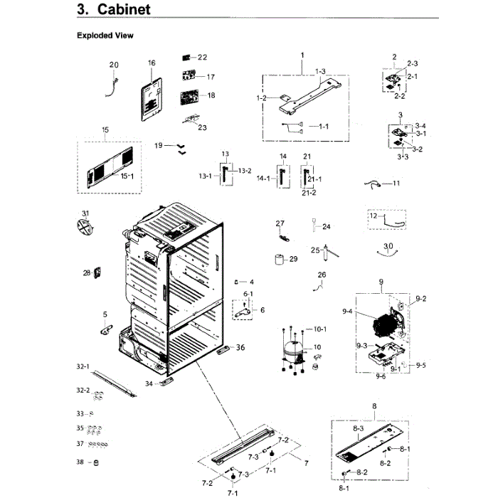 Cabinet Diagram and Parts List for RF26J7500WW AA-03 Samsung Refrigerator