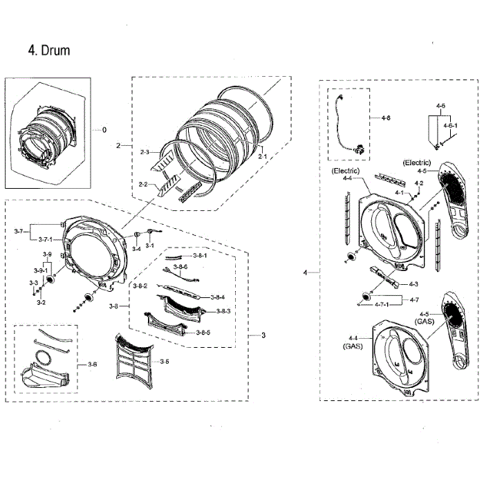 Drum Diagram and Parts List for DVE60M9900V A3-00 Samsung Dryer