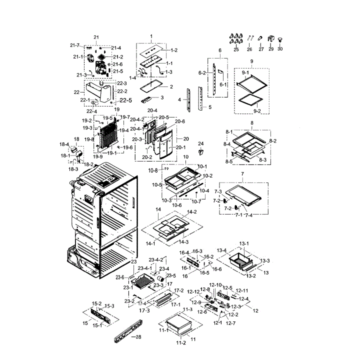 Fridge Diagram and Parts List for RF263TEAESR (AA)(0000) Samsung Refrigerator