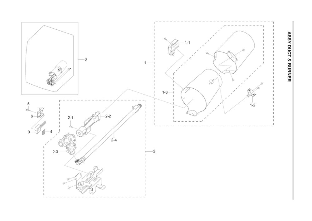 Duct And Burner Assembly Diagram and Parts List for DVG60A9900V A3-00 Samsung Dryer