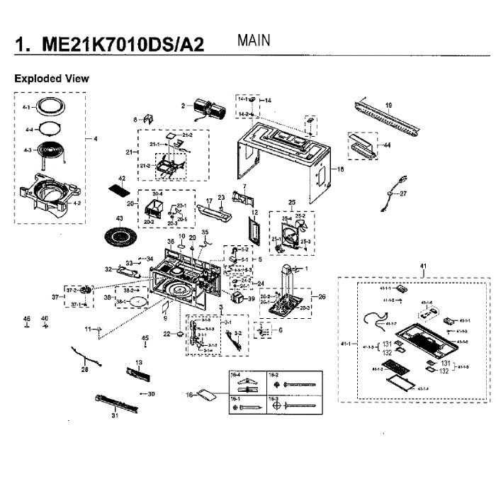Main Assembly Diagram and Parts List for ME21K7010DS A2-00 Samsung Microwave Oven Combo