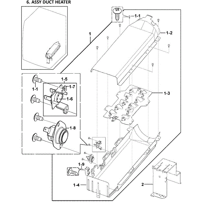 Heater Assembly Diagram and Parts List for DV419AEW XAA-00 Samsung Dryer