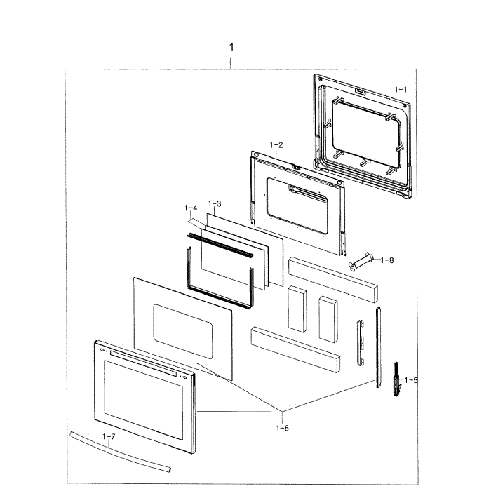Door Assembly Diagram and Parts List for NE597R0ABSR AA-01 Samsung Range