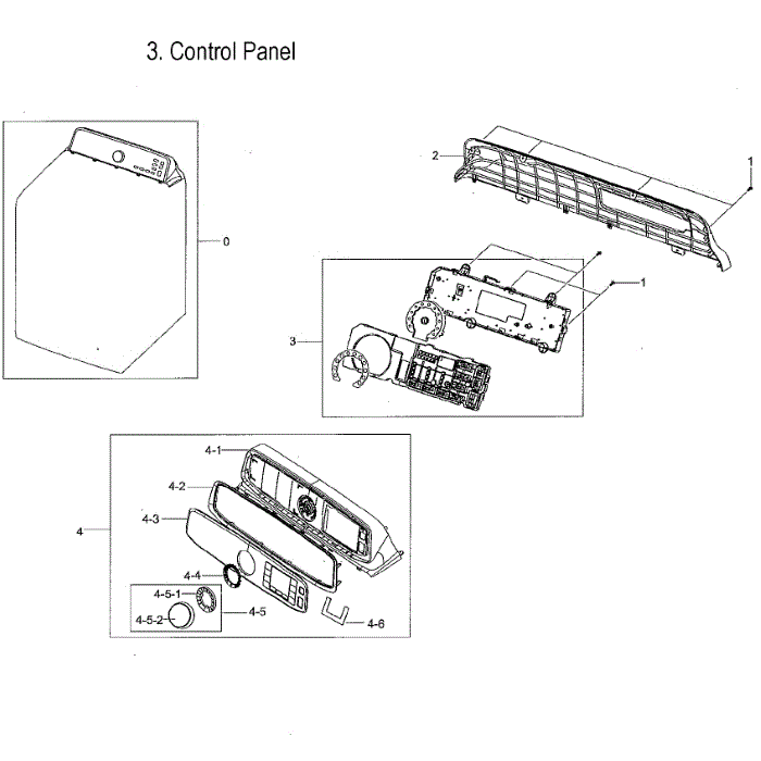 Control Panel Diagram and Parts List for DVE52M7750V A3-00 Samsung Dryer