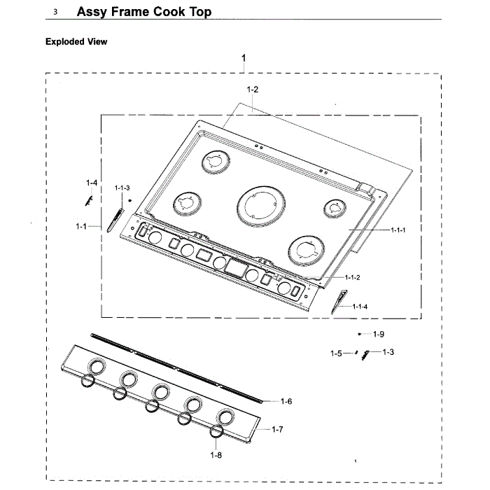 Frame Diagram and Parts List for NA30K6550TG AA-00 Samsung Cooktop