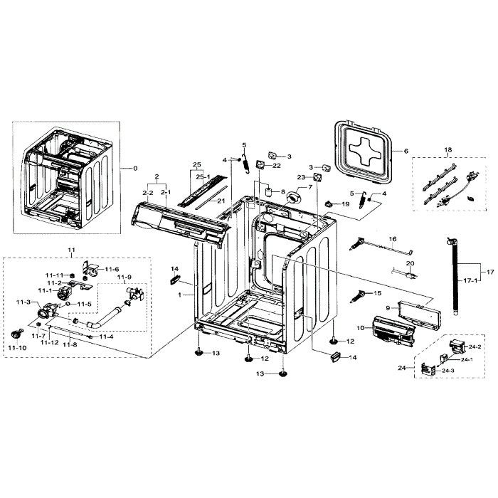 Frame And Cover Diagram and Parts List for WF330ANW XAA-01 Samsung Washer