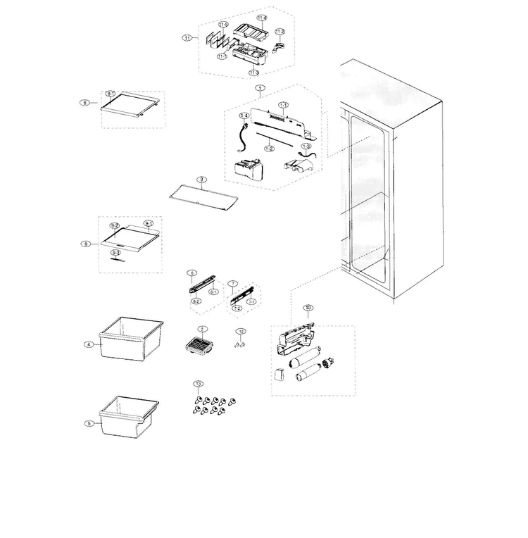 Fridge Diagram and Parts List for RS25H5000WW AA-0001 Samsung Refrigerator