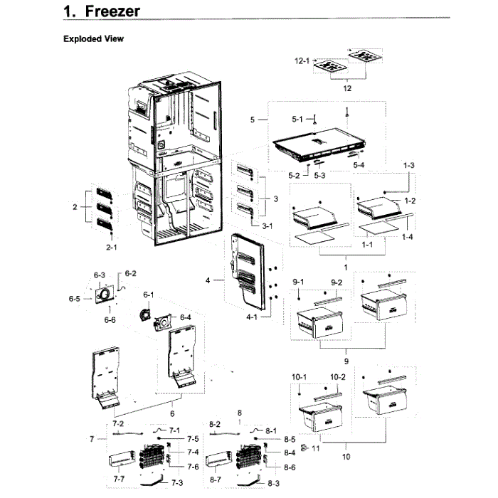 Freezer Diagram and Parts List for RF22K9381SG AA-02 Samsung Refrigerator