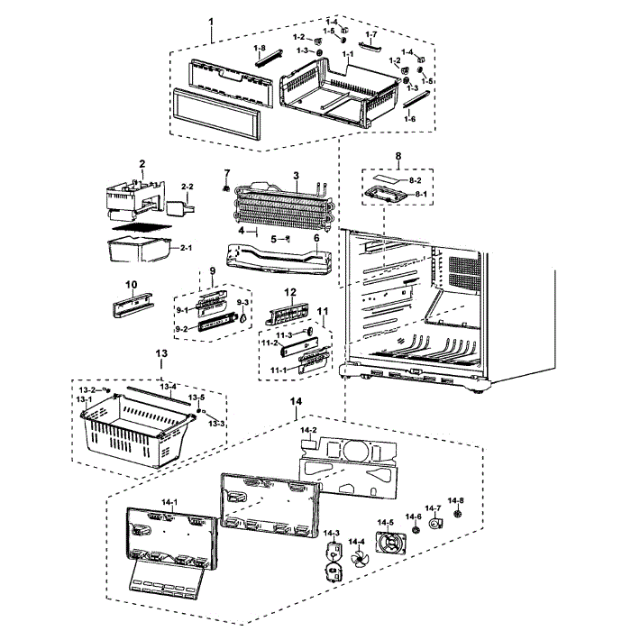 Freezer Diagram and Parts List for RF197ACBP XAA-00 Samsung Refrigerator