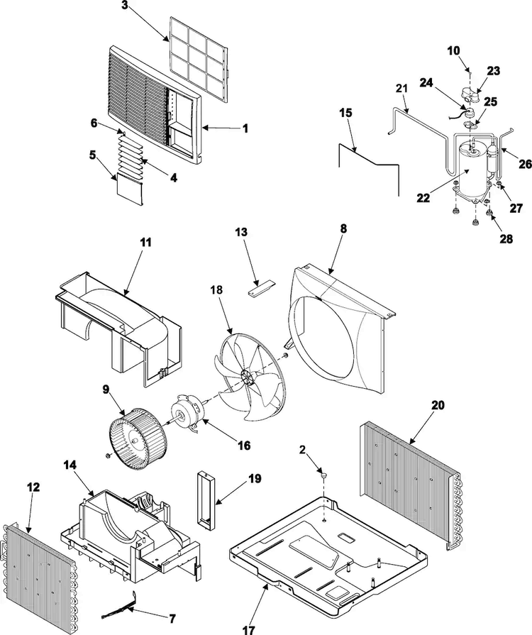 Chassis Assembly Diagram and Parts List for AW0700 XAA Samsung Air Conditioner