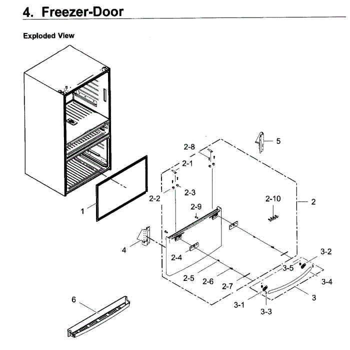 Freezer Door Diagram and Parts List for RF22KREDBSR AA-04 Samsung Refrigerator