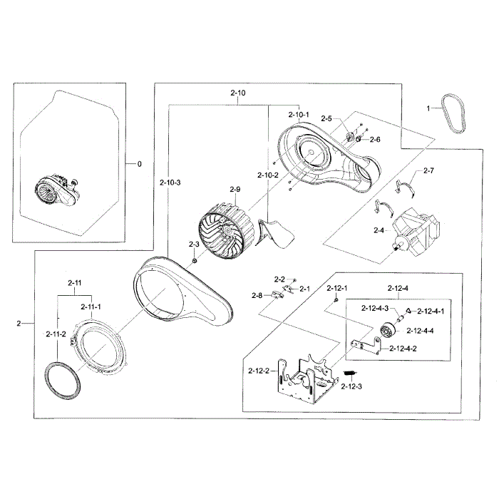 Motor Duct Diagram and Parts List for DV56H9000EW A2-00 Samsung Dryer