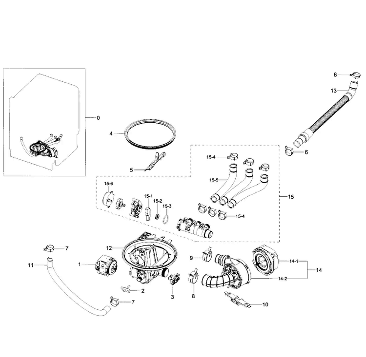 Sumpump Assy Diagram and Parts List for DW80H9930US AA-0000 Samsung Dishwasher