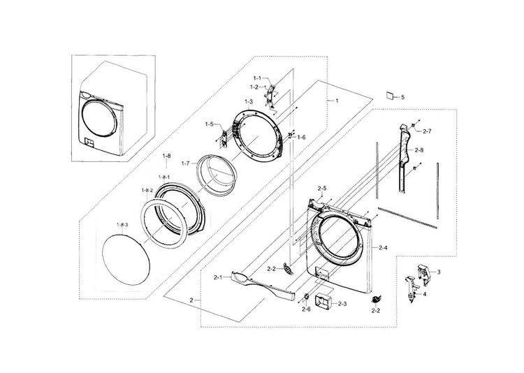 Frame Front & Door Diagram and Parts List for WF448AAP XAA-0005 Samsung Washer