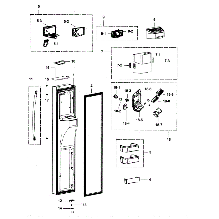 Left Door Diagram and Parts List for RSG307AAWP XAA-00 Samsung Refrigerator