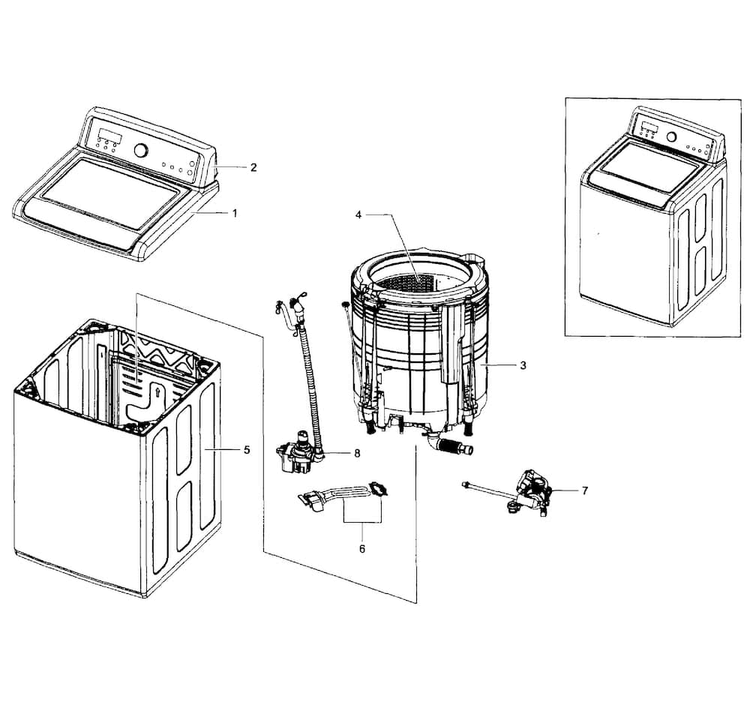 Main Assy Diagram and Parts List for WA5451ANW XAA-0001 Samsung Washer