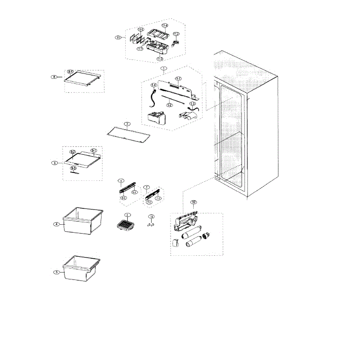 Fridge Diagram and Parts List for RS25J500DSR AA-00 Samsung Refrigerator